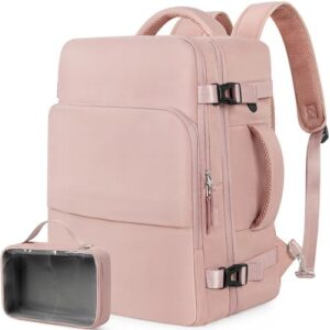 Beraliy Travel Backpack for Women Airline Approved Carry On Backpack, 16 Inch Business Work Backpack with Laptop Compartment, Airplane Personal Item Travel Bags for Trip, Underseat Weekend Bag, Pink