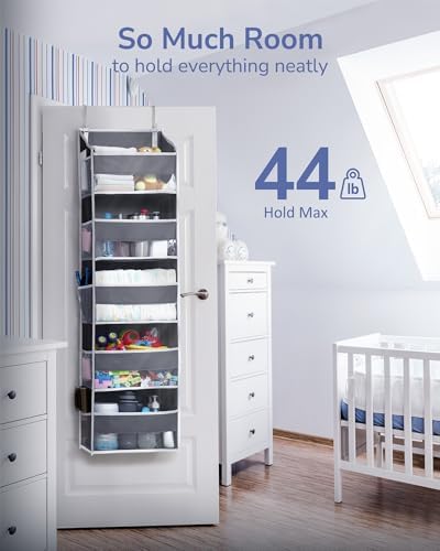ULG 1 Pack Over Door Organizer with 5 Large Pockets 10 Mesh Side Pockets, 44 lbs Weight Capacity Hanging Storage Organizer with Clear Window Kids Toys, Shoes, Diapers, Dark Grey, 5 Layers - Image 6