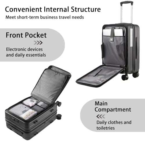 Expandable Carry On Luggage Durable Hardside Lightweight Rolling Suitcases with Spinner Wheels TSA Lock, (Black, 19.5-Inch) - Image 5