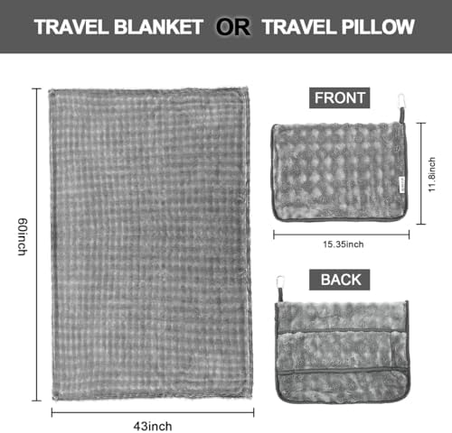 SOCHOW Travel Blanket for Airplane Train and Car, Soft Travel Blanket or Pillow 2 in 1 Compact with Portable Bag Pillowcase, Flight Blanket with Luggage Sleeve and Backpack Clip, Grey - Image 6