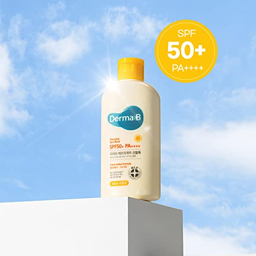 Derma B Everyday Sun Block Large Size Sunscreen SPF50+ PA++++ 6.71 Fl Oz, 200ml Fast-Absorbing Lightweight SPF Moisturizer, Facial Body Non-Sticky for Dewy Skin, Korean Protection Lotion - Image 8