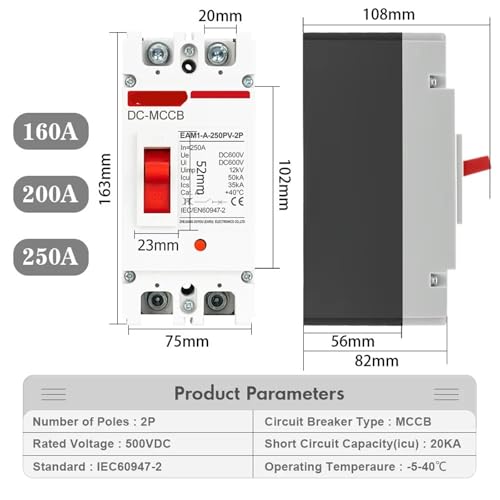 1pcs DC 250V 500V DC Solar Molded Case Circuit Breaker MCCB Overload Protection Switch Protector for Solar Photovoltaic PV 100A 125A(2P,125A) - Image 4