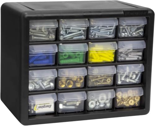 Akro-Mils 16-Drawer Plastic Drawer Storage Cabinet for Garage Organization, Beads, Makeup Organizer, Building Bricks Storage, Teacher Toolbox, 10-1/2" W x 6-1/2" D x 8-1/2" H, 10116 Black - Image 12