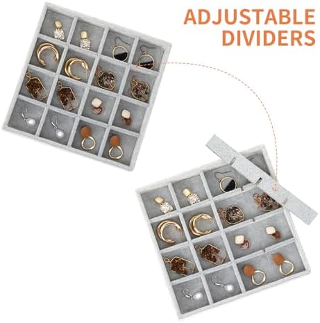 Fixwal Jewelry Organizers and Storage, 14in Stackable Jewelry Drawer Organizer, Set of 5 Jewelry Trays with Removable Dividers, Multi-Layer Tray for Earrings Necklaces Bracelets Watches, Grey - Image 3