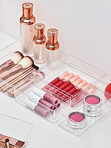 SMARTAKE 13-Piece Drawer Organizer with Non-Slip Silicone Pads, 5-Size Desk Drawer Organizer Trays Storage Tray for Makeup, Jewelries, Utensils in Bedroom Dresser, Office and Kitchen (Clear) - Image 3