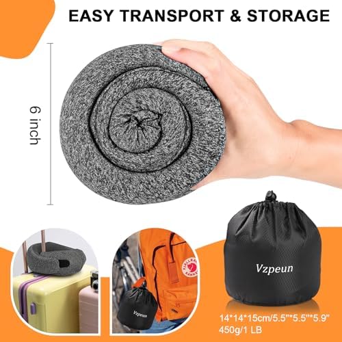 Travel Pillow - Hooded Neck Pillow Airplane Memory Foam Filling for Plane, Office, Cars Sleeping, Road Trip, Long Flights, Portable Plane Accessories, Includes Eye Mask & Earplugs (Dark Gray) - Image 6