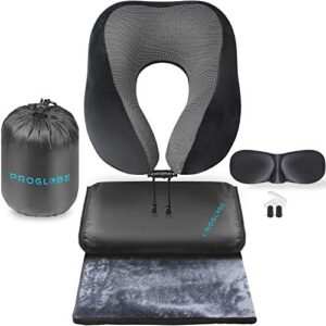 Travel Blanket Luxury Travel Set - Ergonomic Airplane Neck Pillow 100% Pure Memory Foam and Super Soft Fleece Blanket - Premium 3D Sleep Mask & Earplugs - Ultimate 4-in-1 Traveling Kit Black