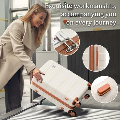 imiomo Hard Shell 20 Inch Carry on Luggage 3 Piece Set with Travel Backpack, Lightweight Hardside Carry-On Suitcase with Spinner Wheels and TSA Lock, Beige - Image 7