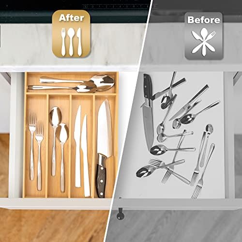 Silverware Organizer Kitchen Drawer Organizer Utensil Organizer Bamboo Silverware Holder Cutlery Organizer in Drawer Flatware Organizer Tray(5 slots, Natural - Image 4