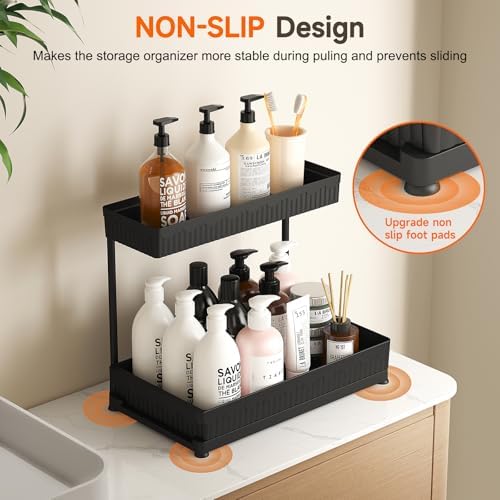3 Pack Multi-Purpose Under Sink Organizers and Storage, 2025 L-Shaped Pull Out Cabinet Organizer for Bathroom & Kitchen, Under Cabinet Organizer with Hooks Hanging Cup, Black - Image 4