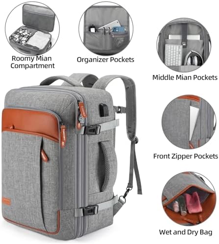 Travel Laptop Backpack,42L Carry on Luggage, Flight Approved Expandable Backpack,Business Anti Theft Weekender Bags for Women Men, Water Resistant Expandable Backpacks With 4 Packing Cubes - Image 6