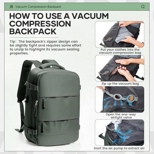 Vacuum Travel Backpack with Pump for Women Men Carry on Backpack Luggage Flight Approved Personal item Travel Bag Essentials With Wet and Dry Separation Bag - Image 5
