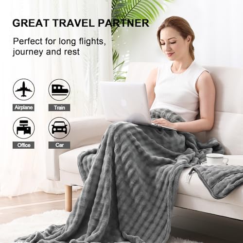 SOCHOW Travel Blanket for Airplane Train and Car, Soft Travel Blanket or Pillow 2 in 1 Compact with Portable Bag Pillowcase, Flight Blanket with Luggage Sleeve and Backpack Clip, Grey - Image 3