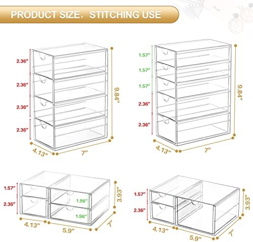 Makeup Organizer Storage With 16 Drawers, 4 Pcs Desktop Office Supplies, Desk Organizers, Clear Accessories, Dustproof Drawer and for Make Up, Jewelry, Pen, Stationary - Image 2