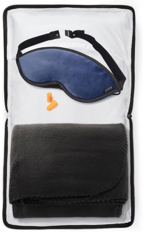 Lewis N. Clark Ultimate Comfort Set + Portable Travel Kit for Airplane, Includes Inflatable Pillow + Zippered Carrying Case, Cozy Fleece Blanket, Eye Mask for Sleeping & Foam Ear Plugs, Navy - Image 5