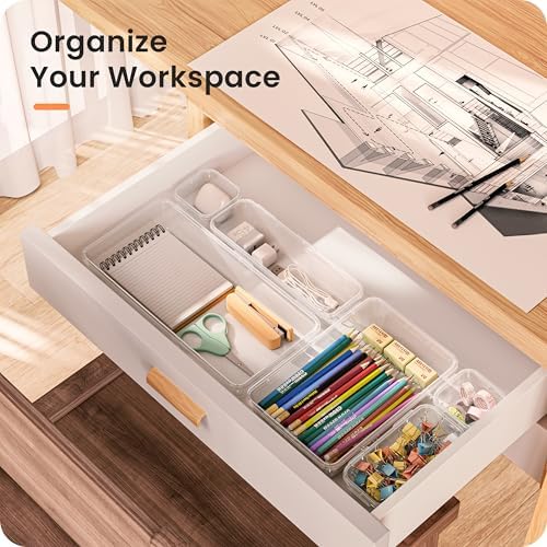 【Military Grade】 Drawer Organizer, 【𝟱𝗦𝗶𝘇𝗲】 Clear Makeup organizer, 【Holds 177 Items】 Bathroom Organizers and Storage, Plastic Desk Organizer Divider, Organizer Bins for Office Vanity A-LUGEI - Image 3