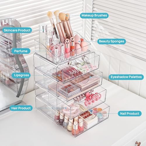 Vtopmart 3 Tier Clear Makeup Organizer with Drawer, Cosmetic Storage for Dresser Countertop and Bathroom Vanity, Beauty Holder for Lipstick Brush Skincare - Image 2