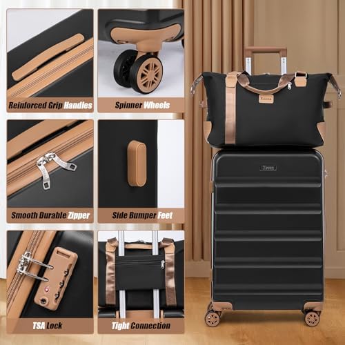 Luggage Sets 5 Piece,Hard Case Suitcase Set with Spinner Wheels,Hardshell Lightweight Travel Luggage with TSA Lock (Black,20/24/28 Inch) - Image 3