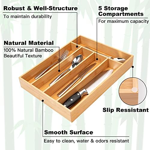 Silverware Organizer Kitchen Drawer Organizer Utensil Organizer Bamboo Silverware Holder Cutlery Organizer in Drawer Flatware Organizer Tray(5 slots, Natural - Image 3
