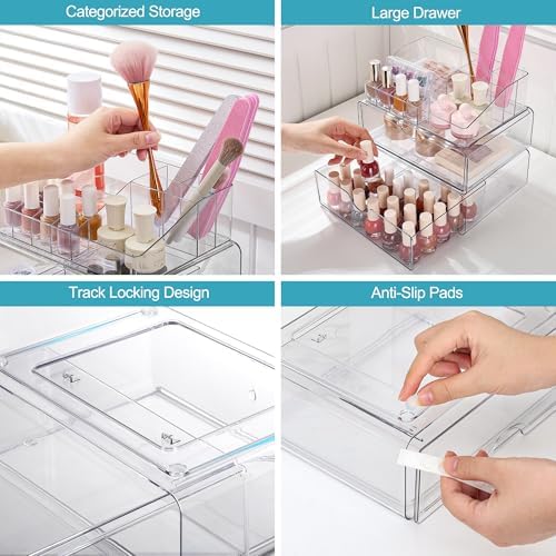 Vtopmart 3 Tier Clear Makeup Organizer with Drawer, Cosmetic Storage for Dresser Countertop and Bathroom Vanity, Beauty Holder for Lipstick Brush Skincare - Image 5