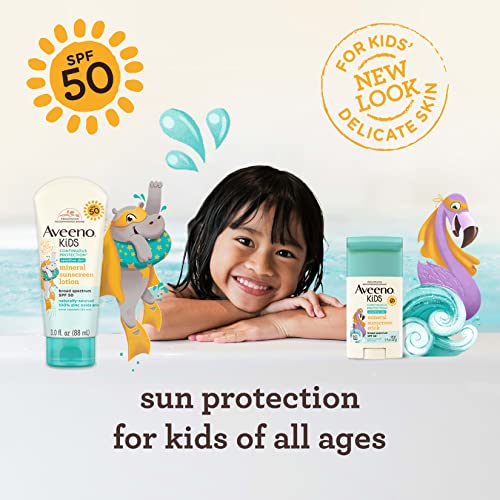 Aveeno Kids Continuous Protection Zinc Oxide Mineral Sunscreen Lotion for Children's Sensitive Skin with Broad Spectrum SPF 50, Tear-Free, Sweat- & Water-Resistant, Non-Greasy, 3 fl. oz - Image 8