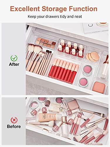 SMARTAKE 13-Piece Drawer Organizer with Non-Slip Silicone Pads, 5-Size Desk Drawer Organizer Trays Storage Tray for Makeup, Jewelries, Utensils in Bedroom Dresser, Office and Kitchen (Clear) - Image 4