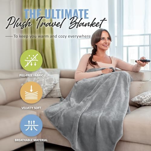 BOACAY Soft & Warm Travel Blanket for Airplane & Car - Long Flight Essential for Women, Men, Kids - Compact Pillow with Luggage Sleeve & Backpack Clip - Image 2