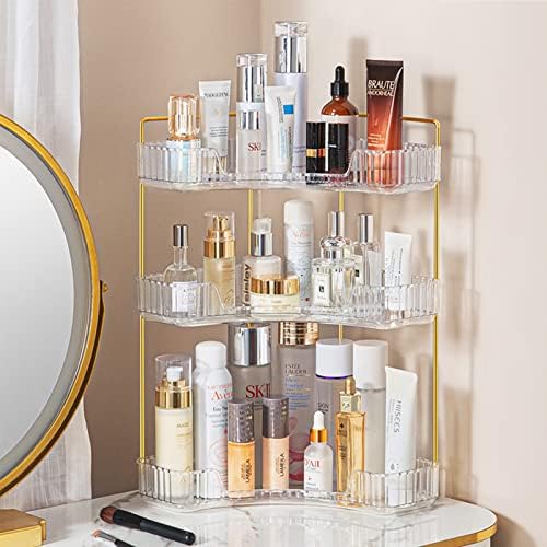 3-Tier Corner Bathroom Counter Organizer – Storage Shelf for Makeup, Perfume & Skincare, Space-Saving Countertop Tray Fits Bathroom, Dresser, Kitchen (White)