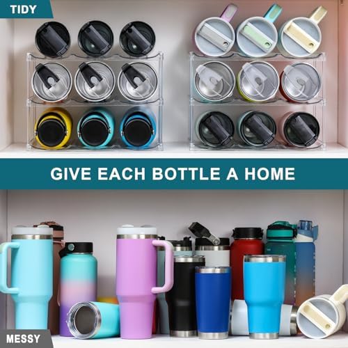 LARGER Compartment - Stackable Water Bottle Organizer Holder - for Stanley & Others' Large Tumbler - Clear Wine Rack, Cup Bottle Holder for Cabinet Home Countertop Fridge Pantry Shelf, 3 Tier Hold 9 - Image 3