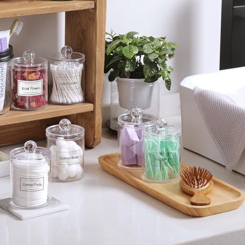 4 Pack Acrylic Qtip Holder Dispenser for Cotton Swabs, Balls, Pads, Floss Picks- Small Clear Plastic Canister Apothecary Jar Set, Bathroom Essentials Accessories Decor, Vanity Makeup Storage Organizer - Image 4