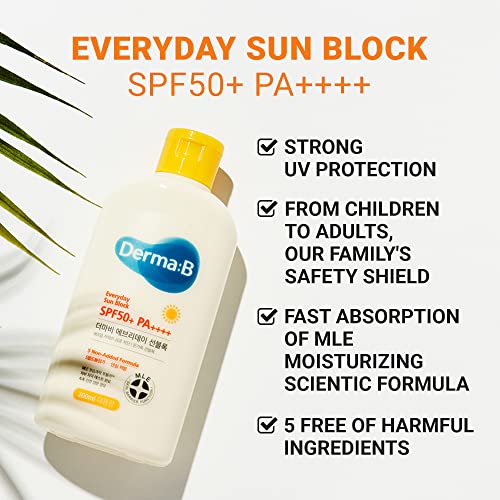 Derma B Everyday Sun Block Large Size Sunscreen SPF50+ PA++++ 6.71 Fl Oz, 200ml Fast-Absorbing Lightweight SPF Moisturizer, Facial Body Non-Sticky for Dewy Skin, Korean Protection Lotion - Image 3