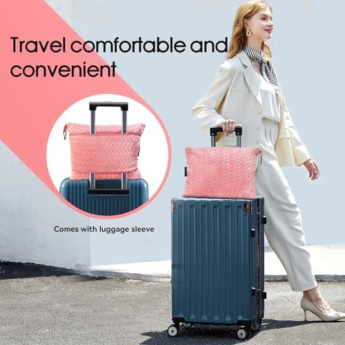 Travel Blanket and Pillow – Ultra Soft Lightweight Compact Blanket for Airplane, Car, Bus, Travel – Portable Cozy Fleece for Men, Women, and Kids – Pink, 42" x 68" - Image 3