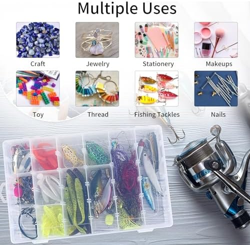 OUTUXED 2 Pack 36 Grids Clear Plastic Bead Organizer Box, Fishing Tackle Box Compartment Organizer with Adjustable Dividers for Jewelry, Art Craft, Bead Storage Containers with 5 Sheets Label Stickers - Image 5