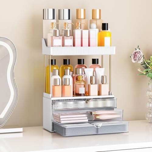 5 Tiers Bathroom Counter Organizer - 3 Drawers Makeup Organizer, Cosmetic Storage Drawer for Dresser Countertop and Bathroom Vanity for Large Skincare, Perfume, Clear - Image 7