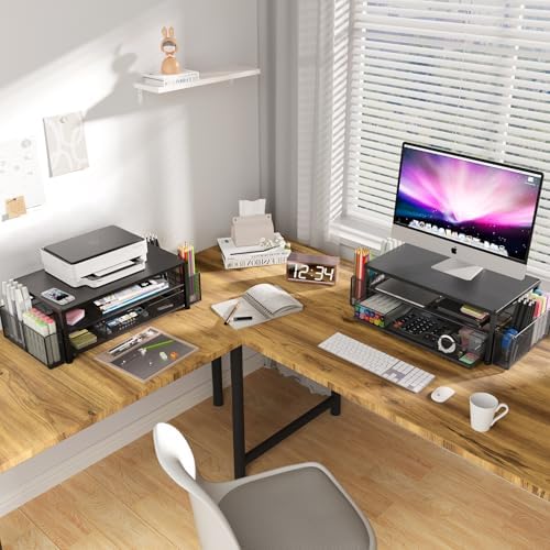 Desk Organizer and Accessories, 2-Tier Computer Monitor Stand Riser with Drawer and 2 Pen Holders, Laptop Stand, Office Desk Accessories for Office Supplies, Black - Image 8