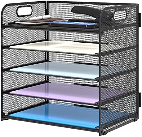 Supeasy 5 Trays Paper Organizer Letter Tray with Handle-Mesh Desk File Organizer, Paper Sorter Desk Organizer for Office, Home or School