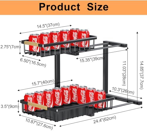 Miyawell Under Sink Organizer, 2 Pack 2 Tier Under Sink Organizers and Storage, Slide out Pull Out Cabinet Organizer Shelf, Metal Drawers Shelves for Kitchen Bathroom Closet Organization - Image 5