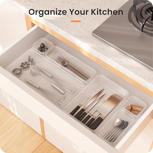 【Military Grade】 Drawer Organizer, 【𝟱𝗦𝗶𝘇𝗲】 Clear Makeup organizer, 【Holds 177 Items】 Bathroom Organizers and Storage, Plastic Desk Organizer Divider, Organizer Bins for Office Vanity A-LUGEI - Image 9