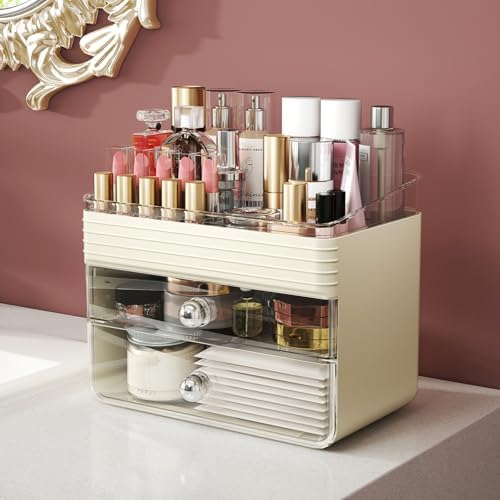LAMU Makeup Organizer Countertop with Extra Large Drawer, Bathroom Organizers and Storage for Dresser, Vanity, No Install, Ideal for Large Skincare, Perfume, Present, and Women, Dual-Tone color - Image 7