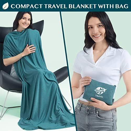 PAVILIA Travel Blanket Airplane Compact with Bag, Small Travel Pillow Blanket Long Flights, Lightweight Plane Blanket with Luggage Strap, Camping Blanket for Traveler Essentials, Teal Blue, 65x40 - Image 2