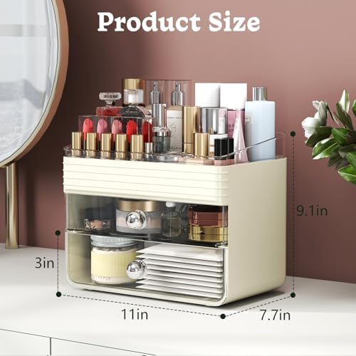 LAMU Makeup Organizer Countertop with Extra Large Drawer, Bathroom Organizers and Storage for Dresser, Vanity, No Install, Ideal for Large Skincare, Perfume, Present, and Women, Dual-Tone color - Image 2