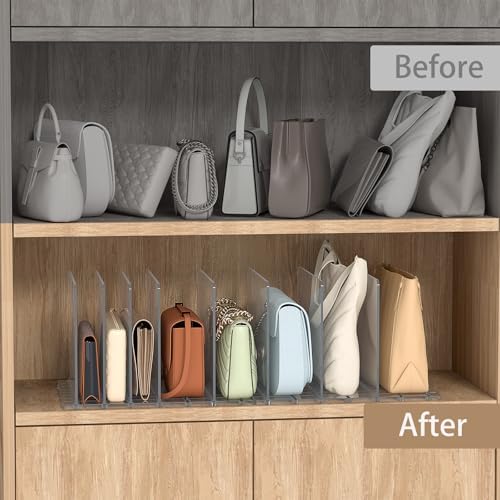 Bag & Purse Organizer for Closet: Adjustable Clear Handbag Storage Shelf - Plastic Clutch Dividers for Closet Organizers and Storage - Keep Carteras & Pocketbook Upright - Image 5