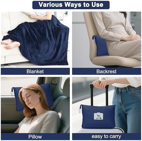 Transforming Travel Blanket & Pillow 2-in-4：Opens to Blanket, Folds into Pillow - Ultra-Soft, Compact & Packable with Hand Luggage Sleeve and Backpack Clip for Flight & Car - Image 4