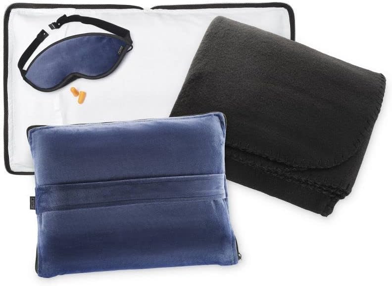 Lewis N. Clark Ultimate Comfort Set + Portable Travel Kit for Airplane, Includes Inflatable Pillow + Zippered Carrying Case, Cozy Fleece Blanket, Eye Mask for Sleeping & Foam Ear Plugs, Navy - Image 6
