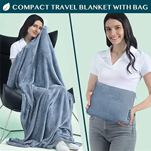 PAVILIA Travel Blanket Pillow, Soft Airplane Blanket 2-IN-1 Combo Set, Plane Blanket Compact Packable, Flight Essentials Car Pillow, Travelers Gift Accessories Luggage Backpack Strap, 60x43 Slate Blue - Image 2