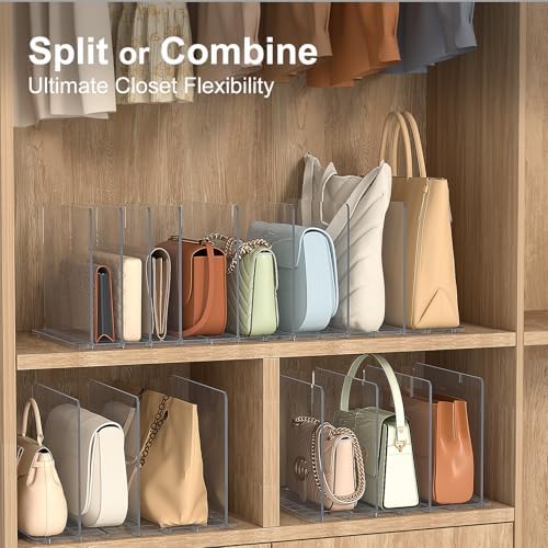 Bag & Purse Organizer for Closet: Adjustable Clear Handbag Storage Shelf - Plastic Clutch Dividers for Closet Organizers and Storage - Keep Carteras & Pocketbook Upright - Image 4