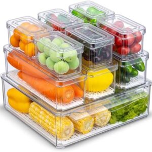 10 Pack Fridge Organizer, Stackable Refrigerator Organizer Bins with Lids, BPA-Free Produce Fruit Storage Containers for Storage Clear for Kitchen, Food, Drinks, Vegetable Storage
