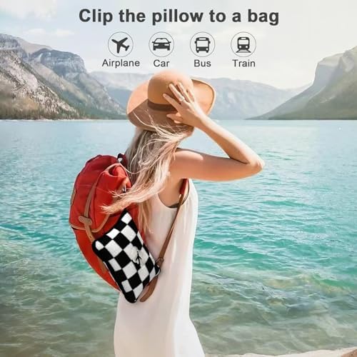 Travel Blanket and Pillow Compact, Premium Soft 2 in 1 Airplane Blanket with Soft Bag Pillowcase,Hand Luggage Sleeve and Backpack Clip (Checkered Black) - Image 2