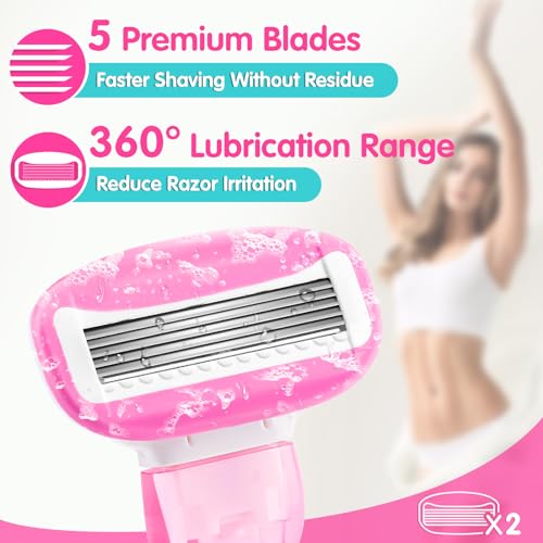 DreamGenius Travel Razors for Women, Travel Size Toiletries Include 1 Handle and 2 Cartridges, Extra Smooth 5-Blade Travel Essentials Razor with Case for Shaving, Pink - Image 2