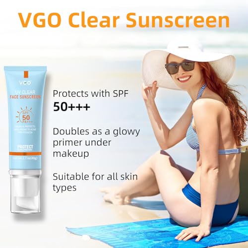 VGO Clear Face Sunscreen SPF 50, Hydrating Sun Essence Leaves No Sticky Feeling Travel Size Sunscreen Against UVA and UVB Rays 50ml / 1.7oz - Image 2